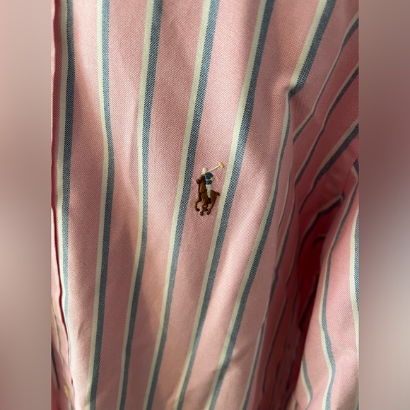 Ralph Lauren Men’s Classic Fit Button Down Shirt Large L Dry Cleaned Pink Stripe - Picture 3 of 5